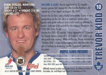 2002-03 Toronto Maple Leafs Platinum Collection #10 Trevor Kidd Back
