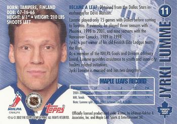 2002-03 Toronto Maple Leafs Platinum Collection #11 Jyrki Lumme Back