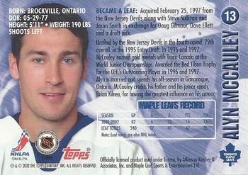 2002-03 Toronto Maple Leafs Platinum Collection #13 Alyn McCauley Back