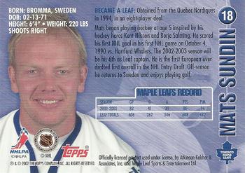 2002-03 Toronto Maple Leafs Platinum Collection #18 Mats Sundin Back