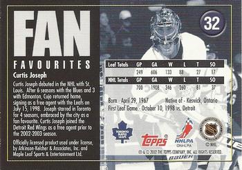 2002-03 Toronto Maple Leafs Platinum Collection #32 Curtis Joseph Back