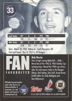 2002-03 Toronto Maple Leafs Platinum Collection #33 Bob Nevin Back