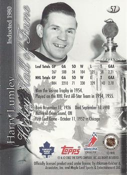 2002-03 Toronto Maple Leafs Platinum Collection #57 Harry Lumley Back