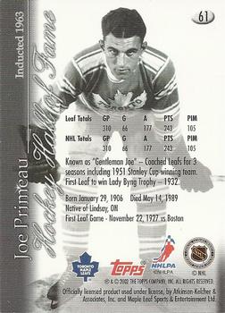 2002-03 Toronto Maple Leafs Platinum Collection #61 Joe Primeau Back