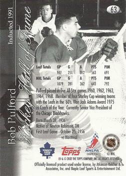 2002-03 Toronto Maple Leafs Platinum Collection #63 Bob Pulford Back