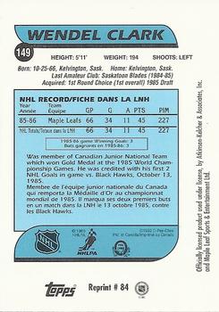 2002-03 Toronto Maple Leafs Platinum Collection #84 Wendel Clark Back
