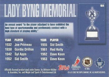 2002-03 Toronto Maple Leafs Platinum Collection #104 Lady Byng Winners Back
