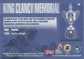 2002-03 Toronto Maple Leafs Platinum Collection #107 King Clancy Winners Back