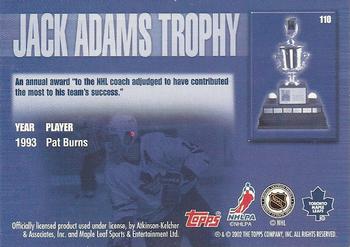2002-03 Toronto Maple Leafs Platinum Collection #110 Jack Adams Winners Back