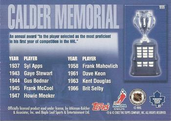 2002-03 Toronto Maple Leafs Platinum Collection #111 Calder Winners Back