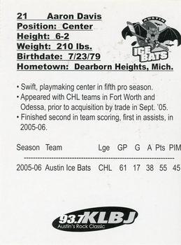 2006-07 Austin Ice Bats (CHL) #A-07 Aaron Davis Back