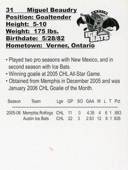 2006-07 Austin Ice Bats (CHL) #B-11 Miguel Beaudry Back
