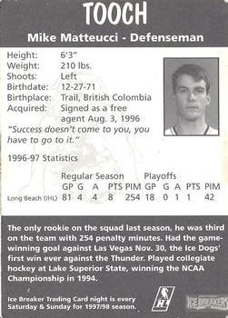 1998-99 Ice Breakers Gum Long Beach Ice Dogs (IHL) #NNO Mike Matteucci Back