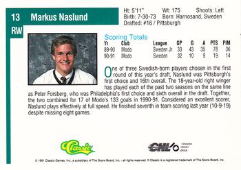 1991 Classic Draft Picks #13 Markus Naslund Back