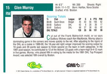 1991 Classic Draft Picks #15 Glen Murray Back