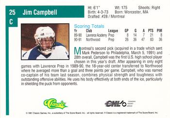 1991 Classic Draft Picks #25 Jim Campbell Back