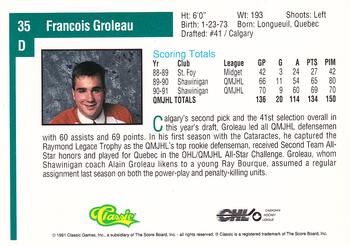 1991 Classic Draft Picks #35 Francois Groleau Back
