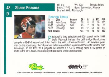 1991 Classic Draft Picks #48 Shane Peacock Back