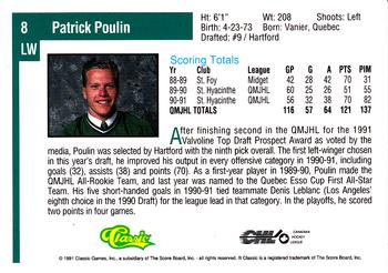 1991 Classic Draft Picks #8 Patrick Poulin Back