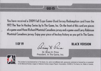 2009-10 In The Game 1972 The Year In Hockey - Fall Expo Game Used Jersey Redemption Black #GUJ-15 Henri Richard / Larry Robinson Back
