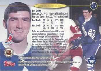 2002-03 Toronto Maple Leafs Platinum Collection - Signature #73 Pat Quinn Back