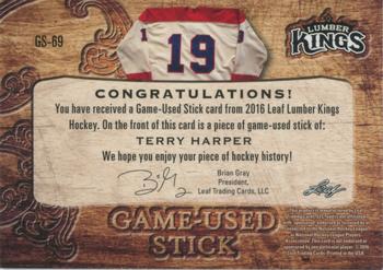 2016 Leaf Lumber Kings - Game-Used Stick #GS-69 Terry Harper Back