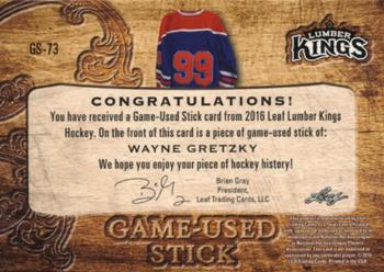 2016 Leaf Lumber Kings - Game-Used Stick Platinum #GS-73 Wayne Gretzky Back