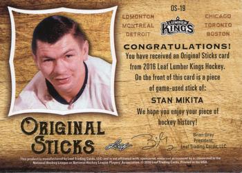 2016 Leaf Lumber Kings - Original Sticks Platinum #OS-19 Stan Mikita Back