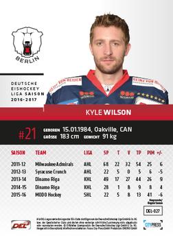 2016-17 German DEL Playercards Basic #DEL-027 Kyle Wilson Back