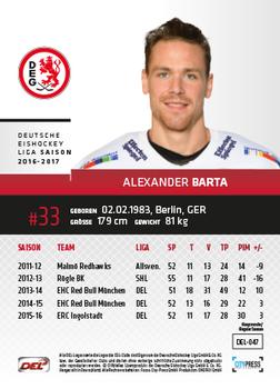 2016-17 German DEL Playercards Basic #DEL-047 Alexander Barta Back