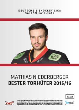 2016-17 German DEL Playercards Premium #DEL-269 Mathias Niederberger Back