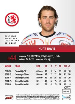 2016-17 German DEL Playercards Premium #DEL-345 Kurt Davis Back