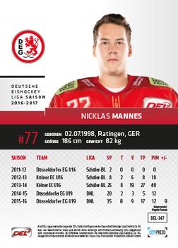 2016-17 German DEL Playercards Premium #DEL-347 Nicklas Mannes Back