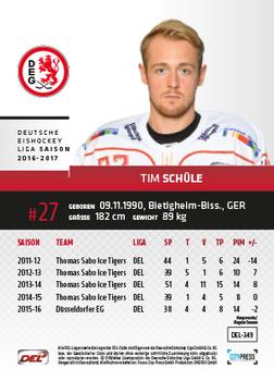 2016-17 German DEL Playercards Premium #DEL-349 Tim Schule Back