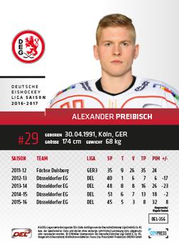 2016-17 German DEL Playercards Premium #DEL-356 Alexander Preibisch Back