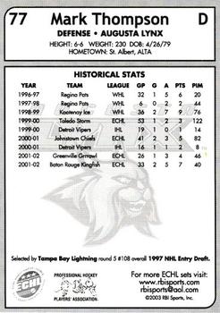 2002-03 RBI Sports ECHL #77 Mark Thompson Back