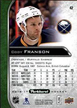 2016-17 Parkhurst #42 Cody Franson Back