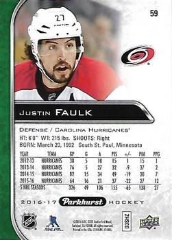 2016-17 Parkhurst #59 Justin Faulk Back
