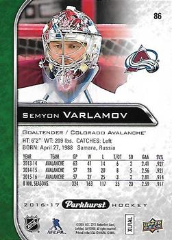 2016-17 Parkhurst #86 Semyon Varlamov Back