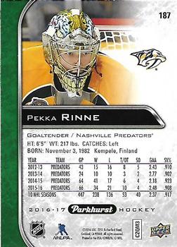 2016-17 Parkhurst #187 Pekka Rinne Back