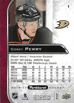 2016-17 Parkhurst - Red #1 Corey Perry Back