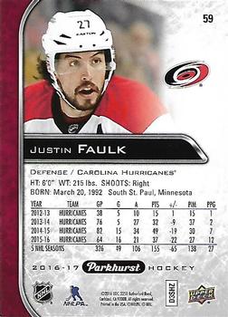 2016-17 Parkhurst - Red #59 Justin Faulk Back