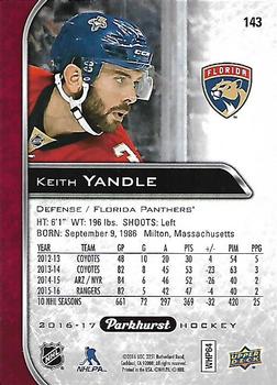 2016-17 Parkhurst - Red #143 Keith Yandle Back