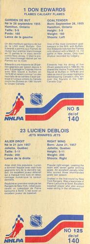 1983-84 Vachon - Uncut Panels #5 / 125 Don Edwards / Lucien DeBlois Back