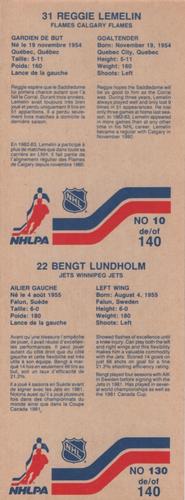 1983-84 Vachon - Uncut Panels #10 / 130 Reggie Lemelin / Bengt Lundholm Back
