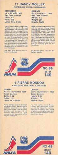 1983-84 Vachon - Uncut Panels #49 / 69 Pierre Mondou / Randy Moller Back