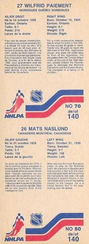 1983-84 Vachon - Uncut Panels #50 / 70 Mats Naslund / Wilf Paiement Back