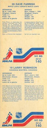 1983-84 Vachon - Uncut Panels #85 / 53 Dave Farrish / Larry Robinson Back