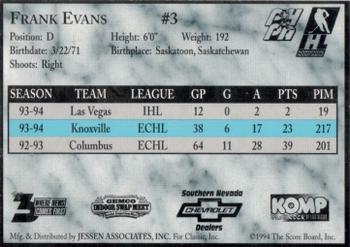 1994-95 Classic Las Vegas Thunder (IHL) #NNO Frank Evans Back