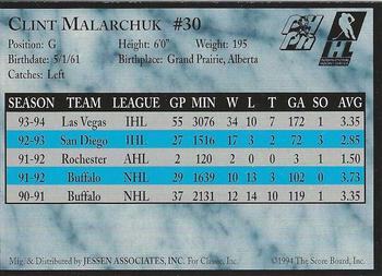 1994-95 Classic Las Vegas Thunder (IHL) #NNO Clint Malarchuk Back